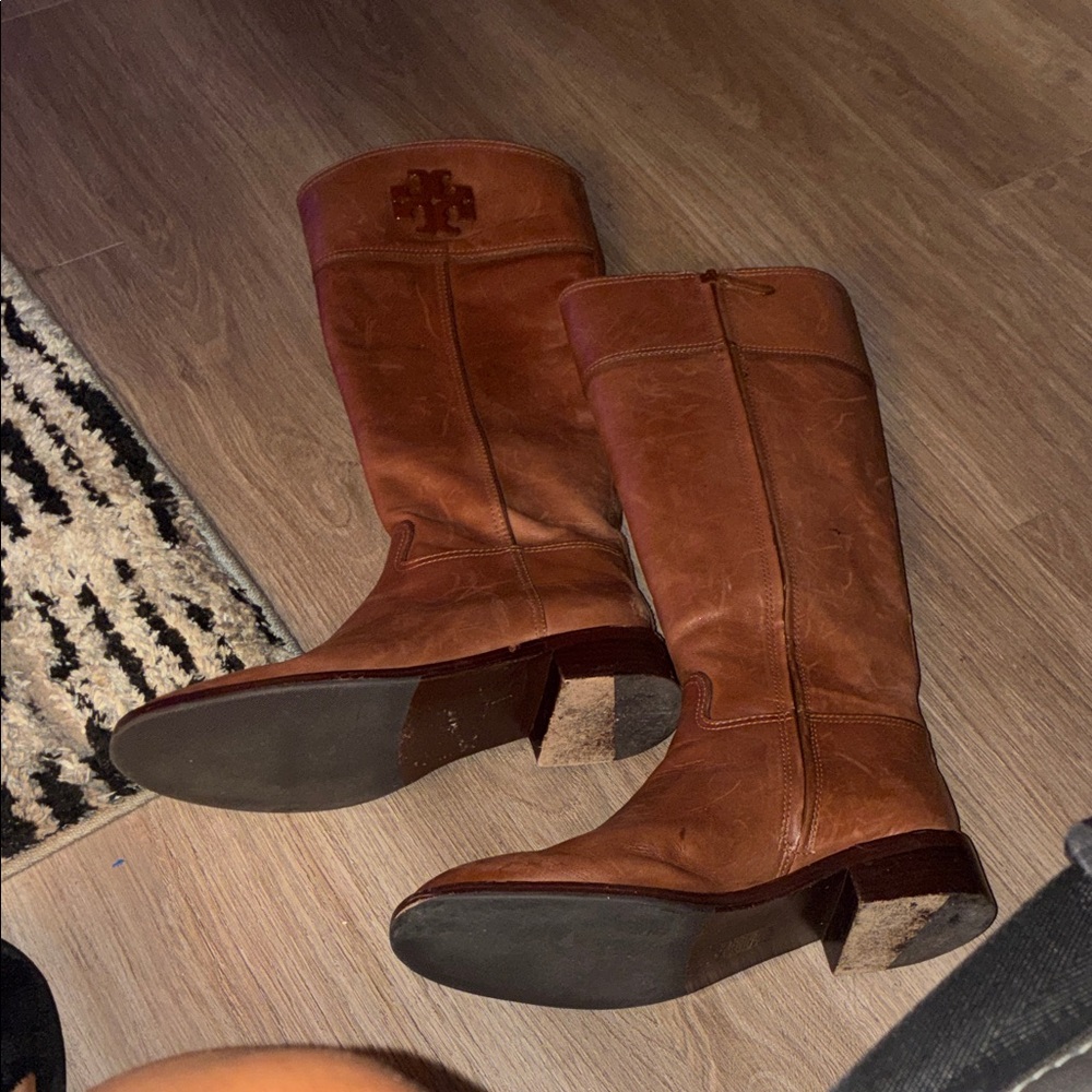 Tory Burch Cognac Leather Knee-High Boots